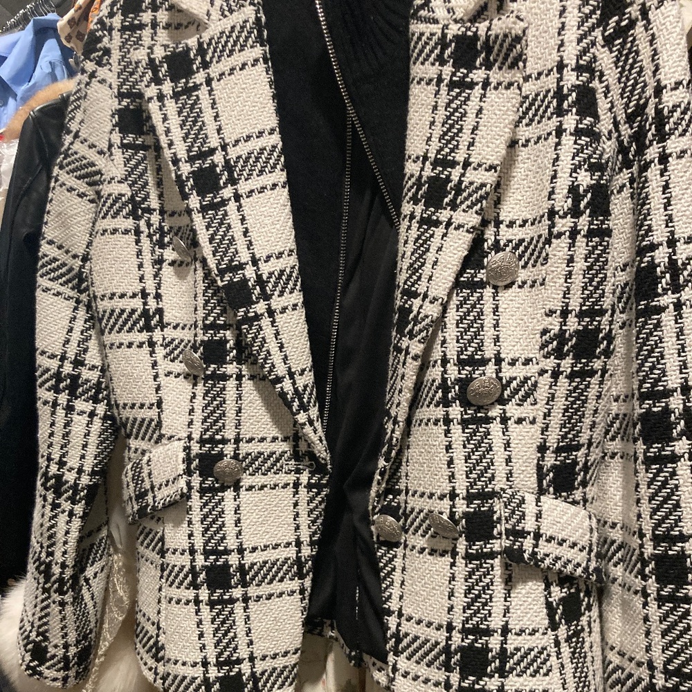 Central Park West Plaid Black & White Jacket with Removable Vest Small - Picture 6 of 13